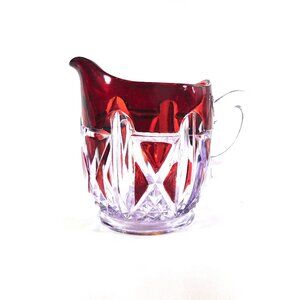 Red Cut to Clear Creamer over Purple Glass # 21178